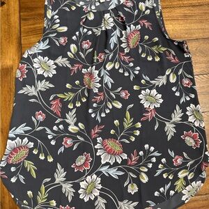 LOFT Black Floral Sleeveless Camisole with Red & Green Accents
